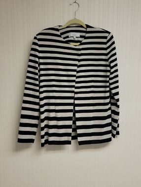Misook Striped Black & Silver Cardigan Sz Large. Office Quiet Luxury Old Money